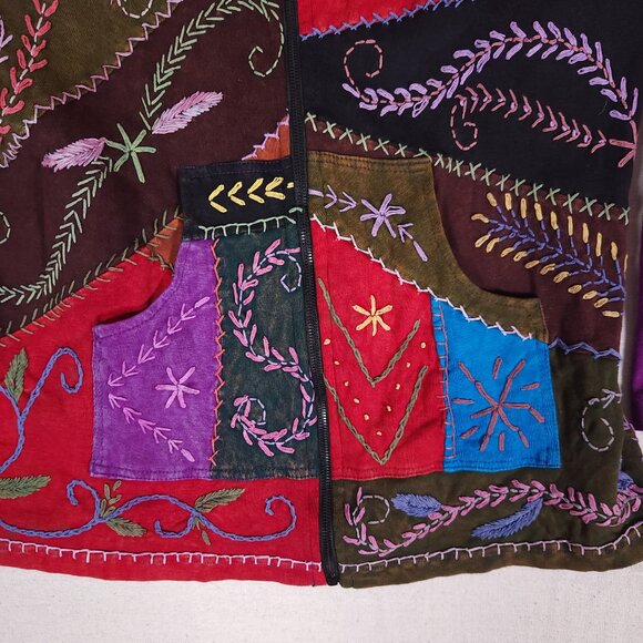 Rising Tide Purple Patchwork Embroidered Zip Up Jacket Hoodie Womens 1X Boho - Picture 6 of 13